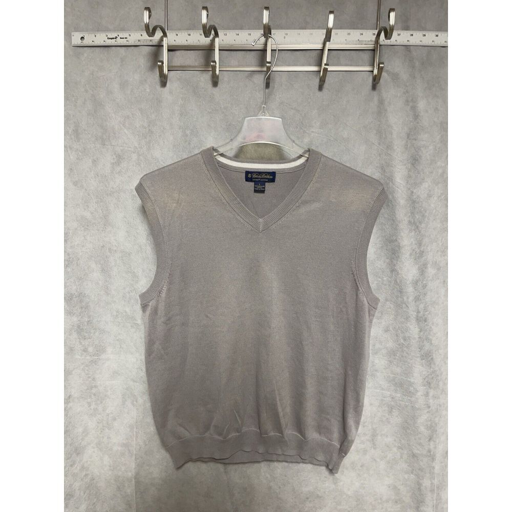 Brooks Brothers Vest Men‎ L Sleeveless Sweater Knit Supima Cotton V Neck Golf